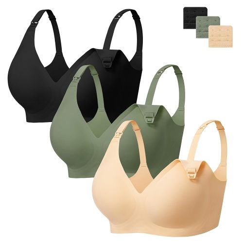 Angelhood 3 Pack Nursing Bras for Breastfeeding Seamless Pregnancy Maternity Bra Wireless Sleep Bralette with Extenders