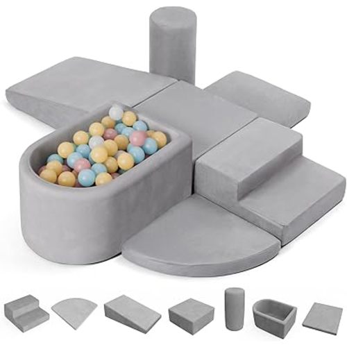 7-Piece Toddler Climbing Toys Indoor, Soft Foam Climbing Blocks with Ball Pit (Balls Not Included), Durable Climbing Toys for Toddlers 1-3, Climb and Crawl Play Set with Widended Velcro, Easy to Clean