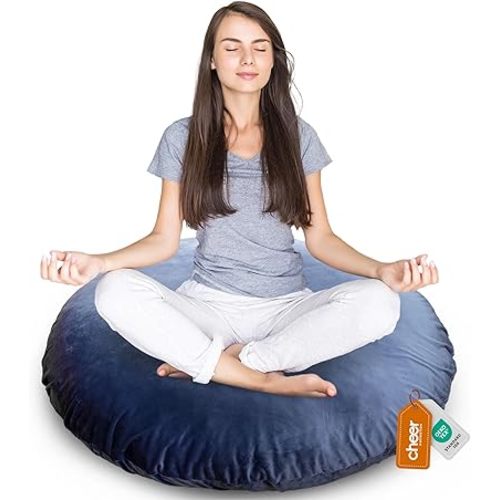 Cheer Collection Extra Large Floor Pillow, 32" Round Meditation Cushion, Oversized Yoga Pillow & Floor Cushions for Adults, Floor Pillows for Sitting, Meditation, and Seat Cushion - Navy Blue