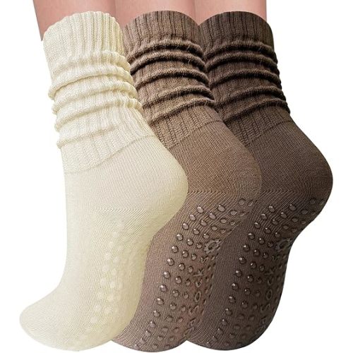 3 Pairs Pilates Socks with Grips for Women Yoga Slouch Grippy Socks for Barre Workout Hospital
