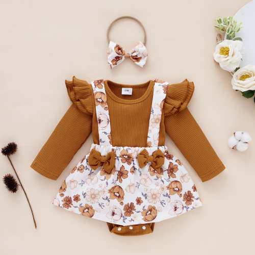 PatPat Ribbed Floral Baby Romper Dress Long Sleeve,Long Sleeve Bodysuits Infant Jumpsuit Clothes,0-18month