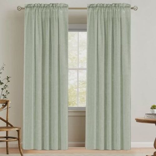 H.Versailtex Natural Linen Rod Pocket Curtains Semi Sheer Curtains SAGE 52"W x 84"L
