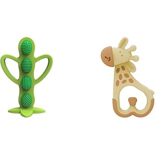 Dr. Brown's Peapod Teether and Training Toothbrush, Soft Silicone for Baby Gums, BPA Free, 3m+ and Ridgees Giraffe Teether, Designed by Pediatric Dentist, 3m+