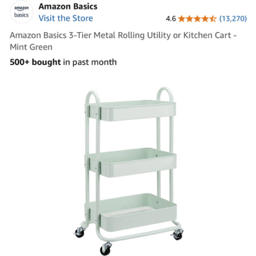 Amazon 3-Tier Rolling Utility Cart - Mint Green