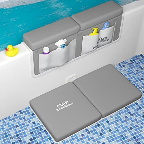 KNEELBOW Soft Baby Bath Kneeler and Elbow Rest Pad. The Ultimate Bathing Solution for Parents and Their Little Ones. Baby Bath Cushion Mat with Toy Organizer Pockets and Suction Cups