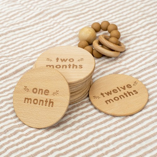 Wooden Baby Milestone Discs: Engraved Beech Wood Cards