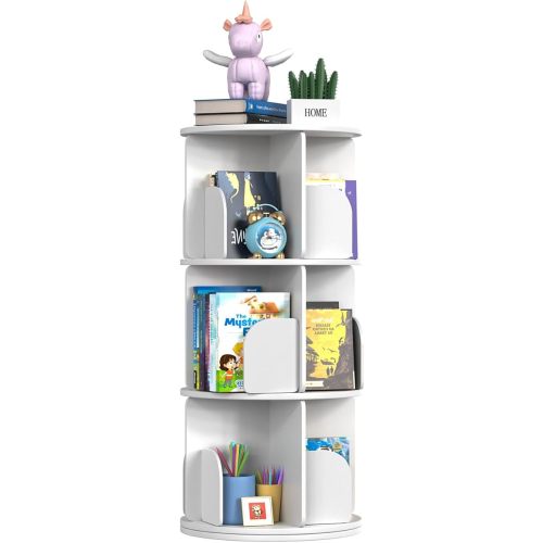 Kryonix Rotating Bookshelf, Spinning Bookshelf Tower 3 Tier, 360° Revolving Bookcase Lazy Susan, Multi-Functiona Corner Round Turning Book Shelf Organizer for Small Spaces(Off-White)