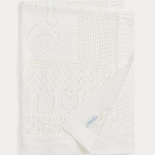Ralph Lauren Unisex Pointelle Knit Organic Cotton Blanket - Baby - Trophy Cream