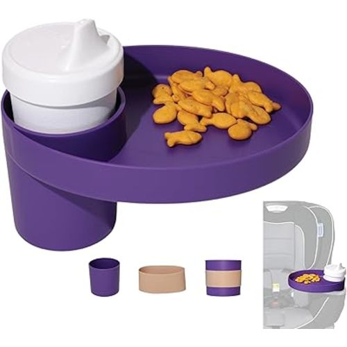 My Travel Tray Oval, USA Made. Extend Your Current Cup Holder to Hold Your Cup Plus A Tray for Snacks, Toys and Accessories. Use in a Car Seat, Booster, Stroller, Golf Cart, Outdoor Chair. Purple