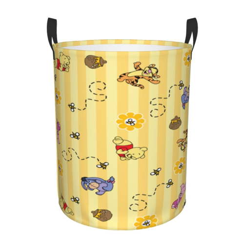 Winnie The Poo Collapsible Laundry Basket Cartoon Laundry Hamper with Handles, Waterproof Organization Basket for Storage Clothes Toys in Bedroom, Bathroom