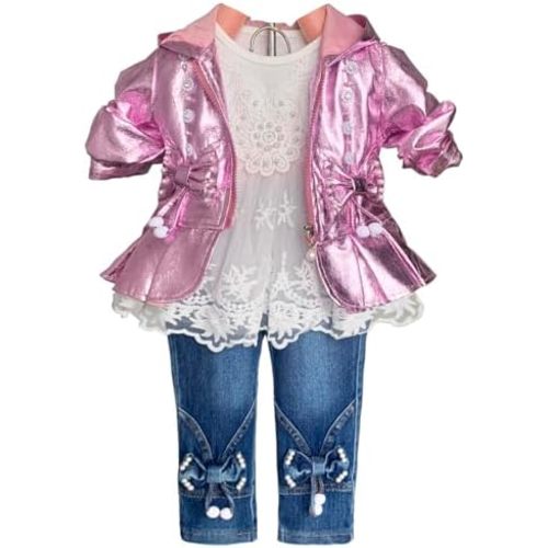 Peacolate 6M-4Y Spring Autumn Little Baby Girls 3pcs Clothing Set Long Sleeve Dress Hoodie Jacket and Jeans