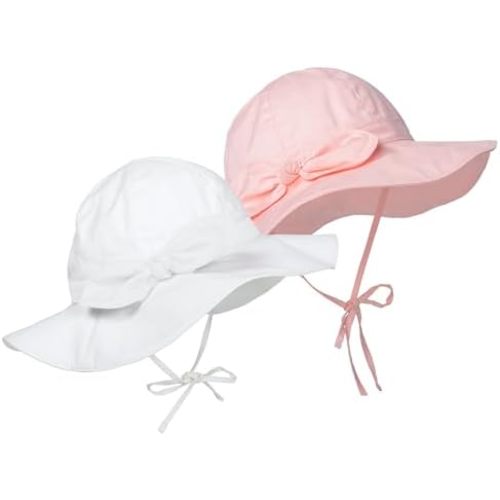 2 Pack Baby Sun Hat Newborn Sun Hat UPF 50+ Sun Protection Infant Sun Hat Wide Brim Baby Girl Cute Beach Hats for Baby