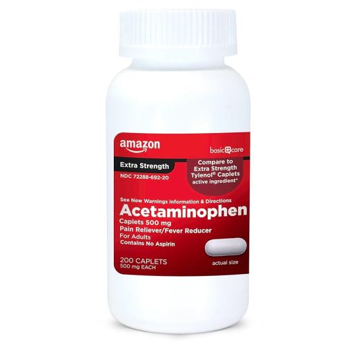 Amazon Basic Care Extra Strength Pain Relief, Acetaminophen Caplets, 500 mg, 200 Count (Packaging may vary)