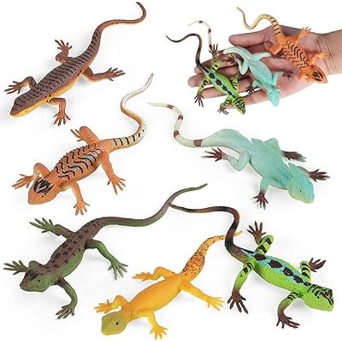 6PCS Rubber Lizard Toys, Colorful Plastic Fake Lizards, Artificial Model Reptile Animal Figures for Kids Adults, Wild Creatures Figurines Halloween Party Favor Decoration