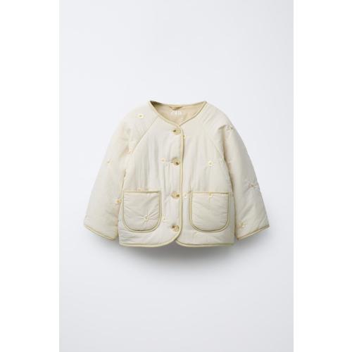 EMBROIDERED DAISY QUILTED JACKET - Ecru | ZARA United States