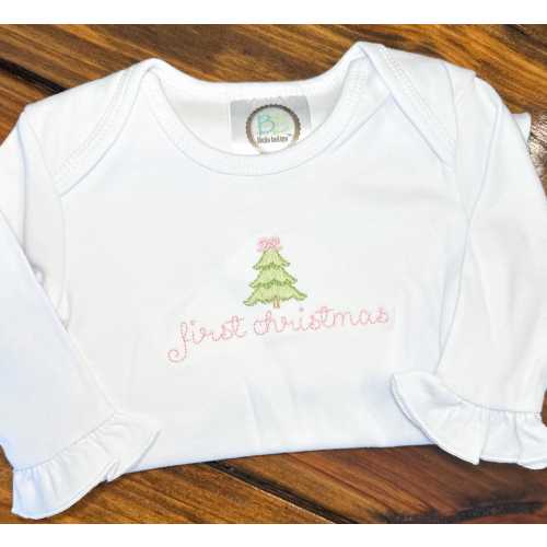 Girl Baby First Christmas Tree Gown. First Christmas Outfit. Baby First Christmas Gift.