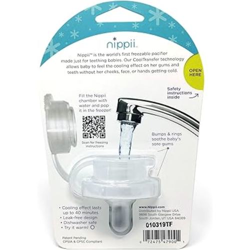 Nippii Baby Freezable Teether Pacifier Fill with Water. Freezable Pacifier Provides Cold Soothing Gum Teething Relief for Teething Babies