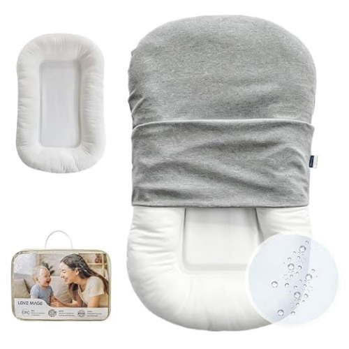LOVE MAGE Baby Lounger Pillow for Newborn 0-12 Months, Portable Infant Nest with Removable Cover, Soft & Breathable Lounger for Baby Boys and Girls