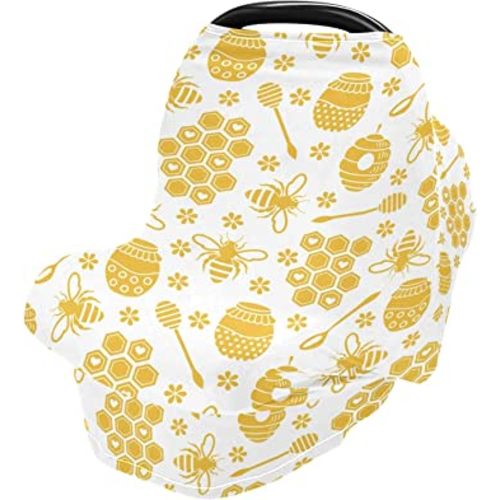 Nursing Cover Breastfeeding Scarf Yellow Bee Honey Baby Car Seat Covers Soft Breathable Infant Carseat Canopy Stroller Cover for Boys Girls