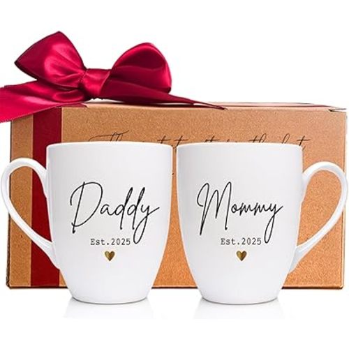New Daddy & Mommy Est 2025 Coffee Mugs, Pregnancy Announcement, Prospective Parents Mugs Gift, New Parents Gift, Baby Reveal Mug, First Time Mommy Daddy Gift Set of 2-m203