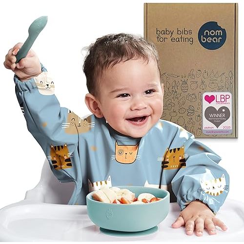 Baby Bibs for Eating - Waterproof Baby Eating Smock Bib - Long Sleeve Bib for Babies 6-12 Months