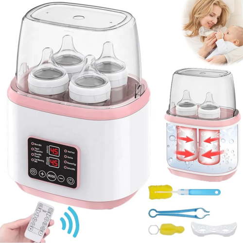 Baby Bottle Warmer and Sterilizer, 8-in-1 Multifuntion Breast Milk Warmer, Fast Baby Food Heater for Twins, LCD Display Accurate Temperature Adjustment, 24H Constant Mode with Remote, Pink