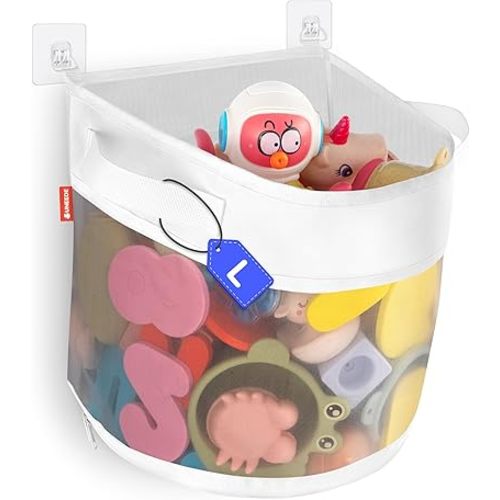 UNEEDE Bath Toy Organizer,4.15 Gallons Bathtub Toy Storage Organizer,Quick Access Bath Toy Holder For Bathtub,Baby Organizer And Storage,Quick Dry Baby Bath Toy Storage For Tub,Mesh Shower Caddy(Gray)