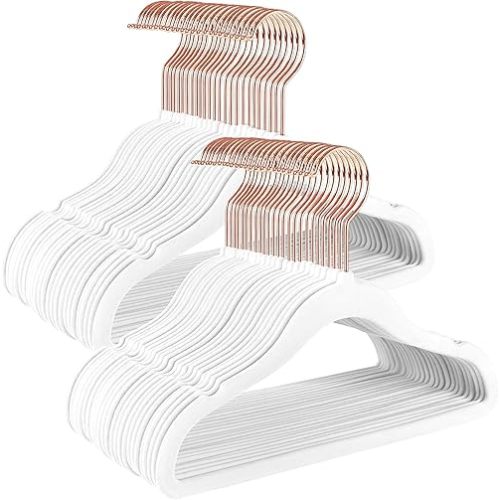Kids Velvet Hangers Non-Slip Clothes Hangers, 11.8” Inch 50 Pack Space Saving Childrens Hangers -360° Swivel Rose Gold Hook, Strong & Durable Infant/Toddler White Hangers by TIMMY