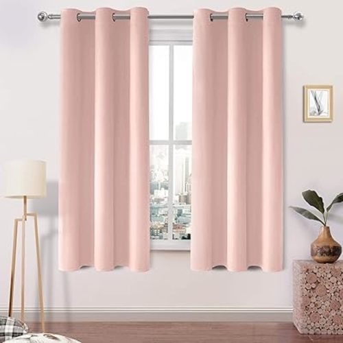DWCN Blackout Curtains for Bedroom - Room Darkening Grommet Thermal Insulated Light Blocking for Bathroom Living Room Window, 42 x 63 Inch Length, Set of 2 Thick Panels,Pink Blush