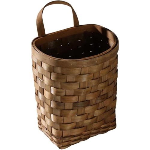 VANZACK Hand-Woven Wood Storage Basket Portable Wall Hanging Flower Basket Organizer Fruit Vegetable Rattan Box Home Decoration