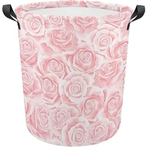 Pink Rose Flower Laundry Hamper Romantic Roses Hampers for Laundry Dirty Clothes Basket Organizer Room Decor