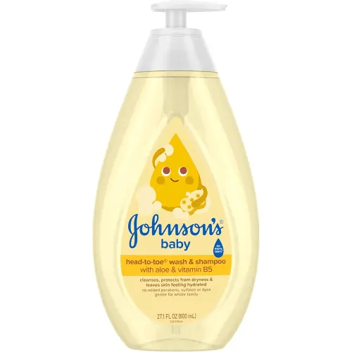 Johnson's Baby Head-To-Toe Baby Wash & Shampoo + Aloe & Vitamin B5, 2-in-1 Bath Wash Gently Cleanses Newborn's Delicate Skin & Hair, Hypoallergenic, No Added Parabens, Dyes & Sulfates, 27.1 fl. oz