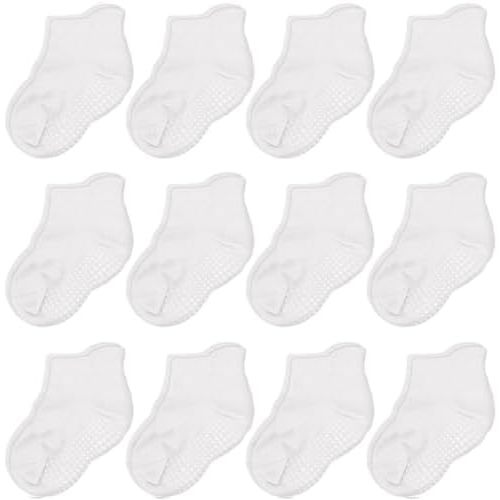 CozyWay Baby & Toddler Socks with Grippers Non Slip Ankle Grip Socks For Boys and Girls Babies - Comfy Soft Cotton - 12 Pack
