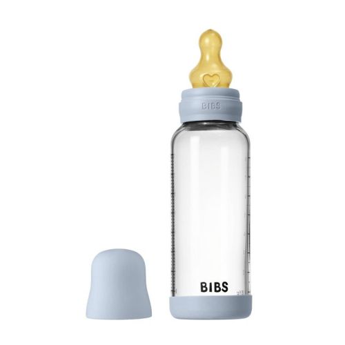 Bibs Baby Glass Bottle with Latex Nipple - 240ml - Blue