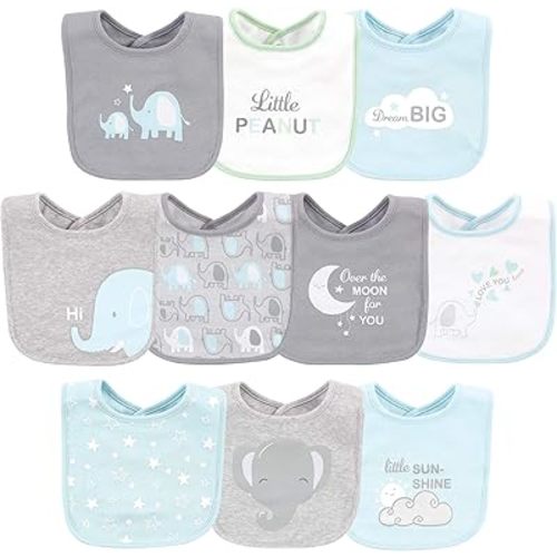 Luvable Friends Unisex Baby Interlock Cotton Drooler Bibs, Boy Basic Elephant, One Size