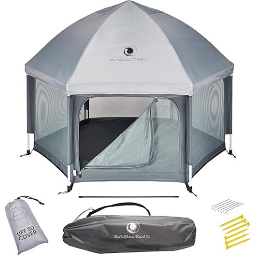 POP 'N GO Baby Playpen - Indoor & Outdoor Playpen for Babies and Toddlers - Baby Beach Tent, Foldable, Portable W/Canopy, Travel Bag, & Mosquito Net - Pop Up Pack and Play Tent (Anchor Grey)