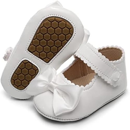 HONGTEYA Infant Baby Girls Mary Jane Flats Non Slip for Toddler First Walkers Soft Sole PU Leather Crib Shoes Sneaker Wedding Party Christmas Princess Dress Shoes Baby Moccasins Girls