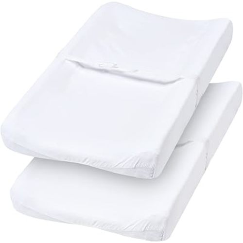 PHF Baby Changing Pad Covers for Boys Girls, 2 Pack Ultra Soft Breathable Microfiber Changing Pad Table Sheets for Most Baby Changing Pads, White & White