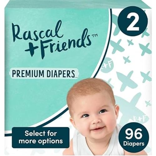 Rascal & Friends 96192 Premium Diapers, Size 2, 96, White