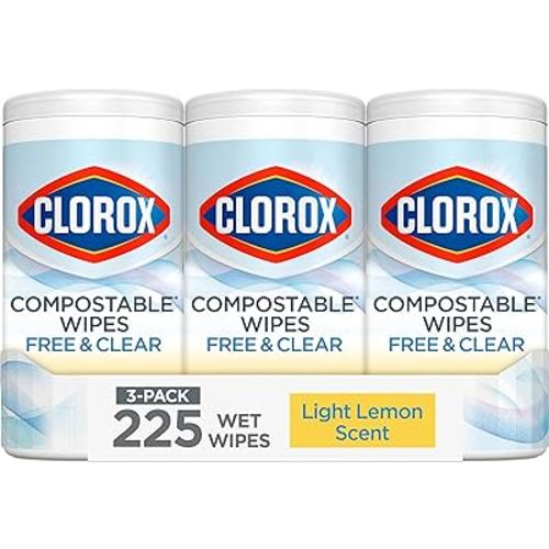 Clorox Compostable Cleaning Wipes - All Purpose Wipes - Household Essentials, Simply Lemon, 75 Count (Pack of 3)