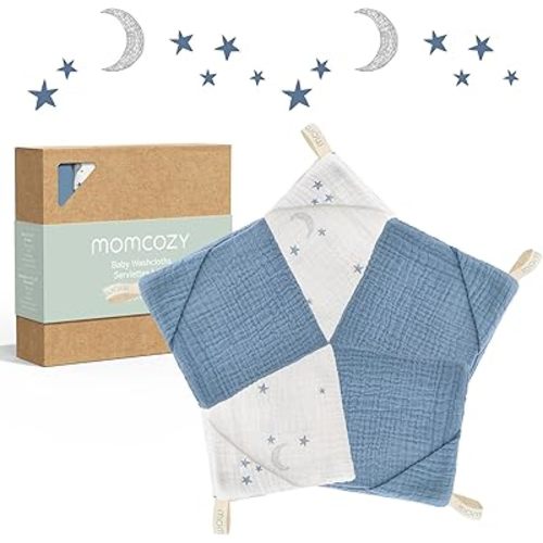 Momcozy Soft & Absorbent Baby Washcloths - 4 Layer Design| Medium Thickness| Premium Cotton for Newborns' Skin-Great for Bathing, Wiping & on-The-go Use, Shower Gift and Essential(5 Pack, 10x10 inch)
