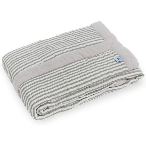 Little Unicorn Newborn Receiving Quilt | Ultra- Soft, Multi-Layered Muslin Fabric | Gift for Newborns & on-The-go (Grey Stripe)