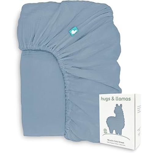 hugs & llamas | 100% Organic Cotton Muslin Fitted Crib Sheet | Premium Baby Crib Sheets for Boys & Girls Crib Fitted Sheet | Organic Crib Sheets Girl & Boy Crib Sheets Neutral | Crib Mattress Sheet