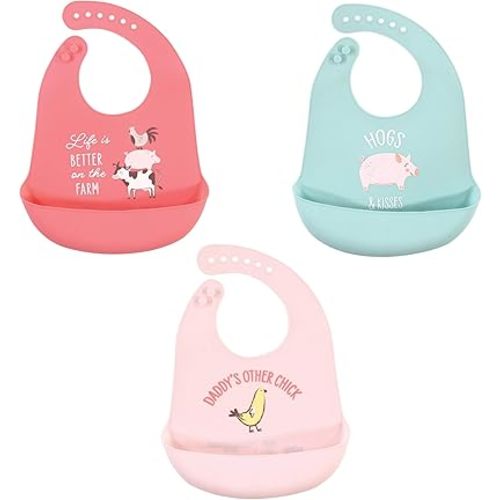 Hudson Baby Unisex Baby Silicone Bibs, Life Is Better On The Farm, One Size