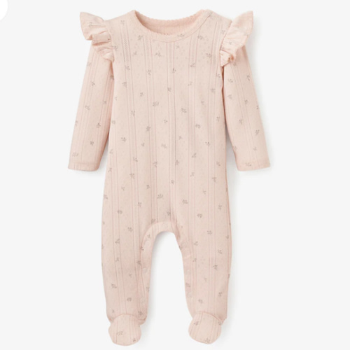 Blush Floral Organic Cotton Pointelle Baby Jumpsuit – Elegant Baby