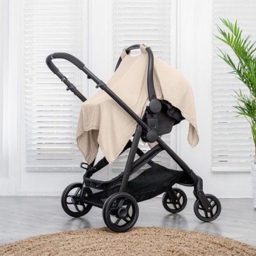 Muslin Cotton Baby Car Seat Cover, Universal Fit Carseat Canopy Covers for babies, Girls and Boys By Comfy Cubs, Color: Sand