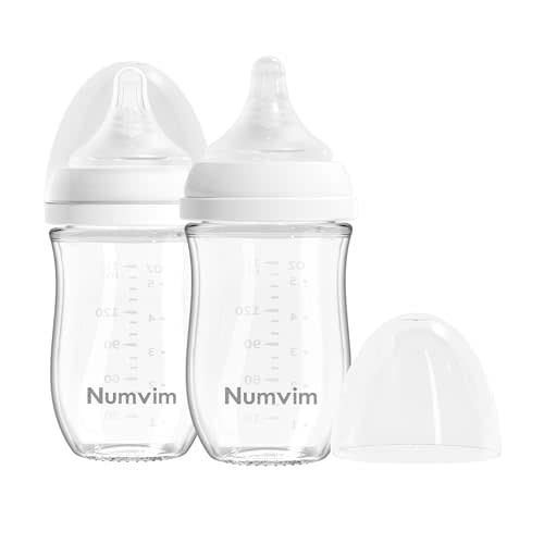 Numvim Glass Baby Bottle Gentle & Extra Slow Flow, Newborn Breastfeeding Bottle with Anti Colic Nipple for 0 Months Babies, Includes S Nipples, (5Oz, 2 Packs)