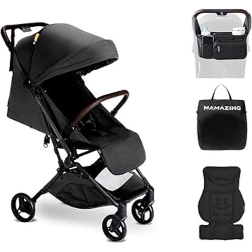 MAMAZING Lightweight Baby Travel Stroller with Carbon Fiber Frame, Compact & Airplane-Friendly, One-Handed Folding Design, 11.6 lbs, Perfect for Toddlers, Organizer & Cushion Included, Jet