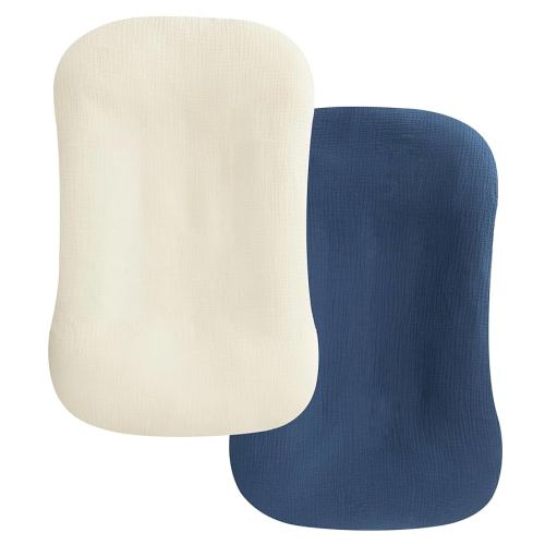 habibee Muslin Baby Lounger Cover 2 Pack, Cotton Baby Lounger Pillow Cover for Newborn, Organic Infant Lounger Cover for Boys and Girls, Beige&Blue