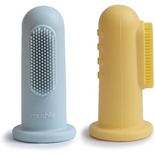 mushie Baby Finger Toothbrush (Powder Blue/Daffodil) 2-Pack